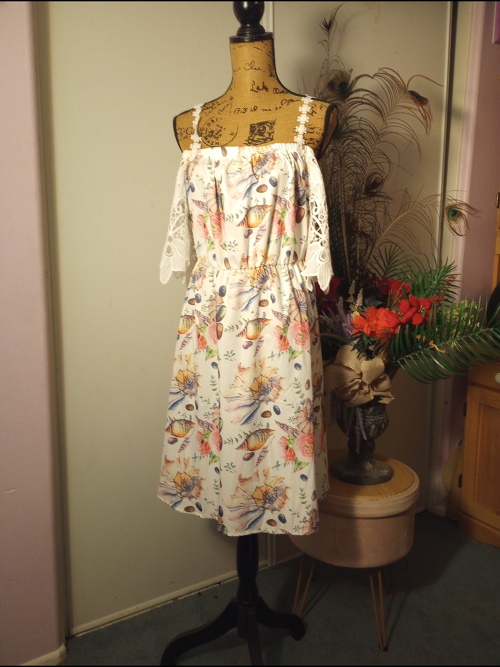 White Floral Cold-Shoulder Summer Dress
